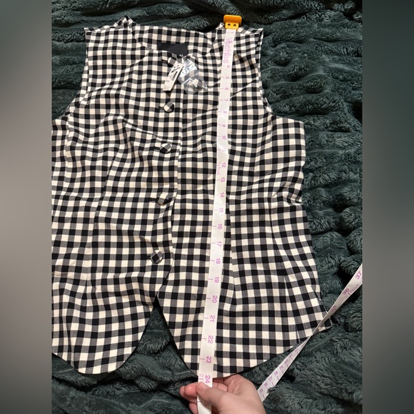 NWT Madewell Single-Breasted Crewneck Vest True Black White Checkered - Picture 12 of 12